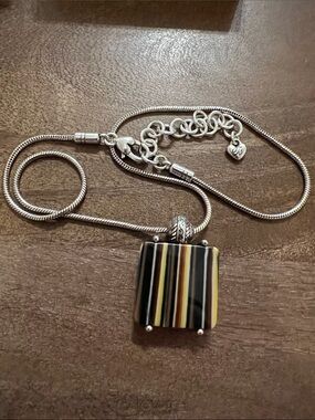 Brighton Striped Glass Pendant Necklace with Silver Chain